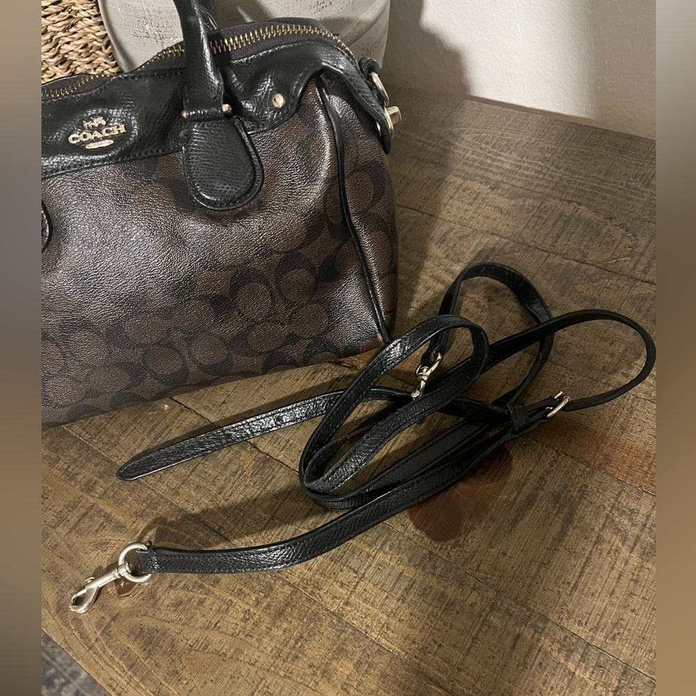 Coach Brown and Black Signature Satchel Crossbody NO STRAP - Picture 9 of 13